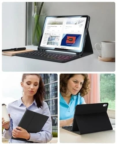 for iPad 11th(A16,2025) 10th Generation Case with Keyboard 10.9 inch Black