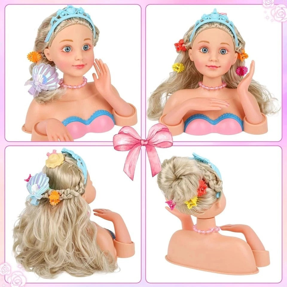 Hair Styling Doll Head Makeup Kit Girls Toys,Pretend Play Hair Salon Toy with Re