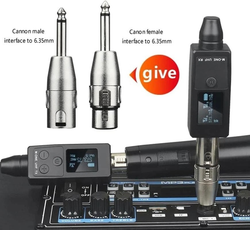 UHF Wireless XLR Transmitter and Receiver Plug-On Wireless Microphone System for