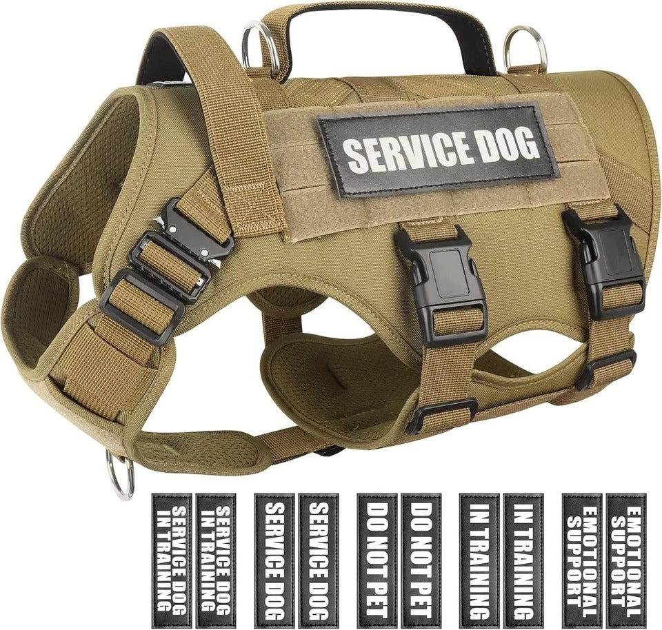 WINSEE Service Dog Vest Harness for Large Dog, Tactical Working MOLLE Vest with