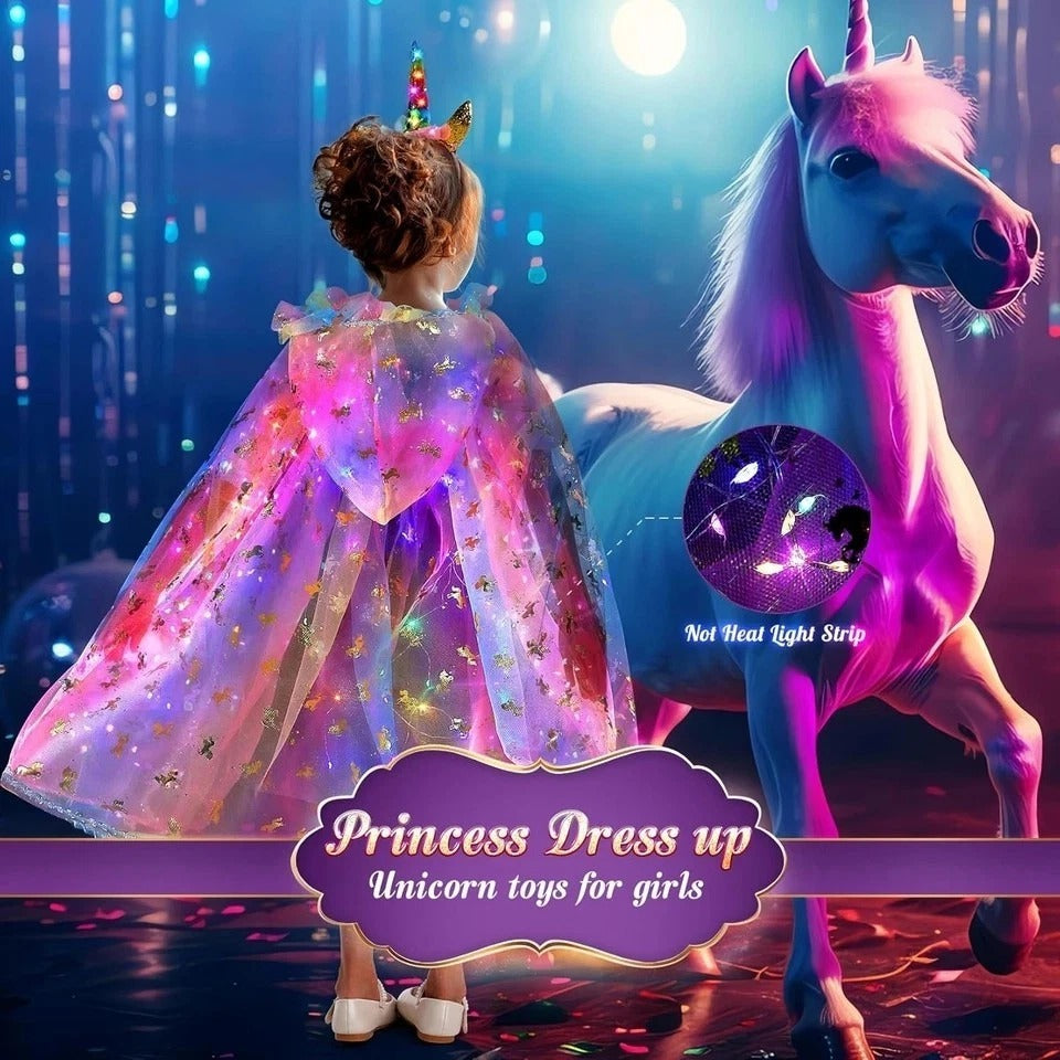 Princess Dress up for Girls,Unicorn Light up Princess Cape Set,Light up Princess