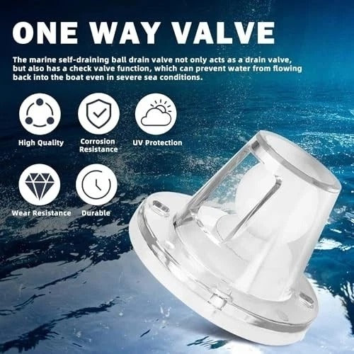 Boat Scupper Drain Valve Self-Bailing Ball Fits 3/4 Inch to 1-1/2 Inch Boats