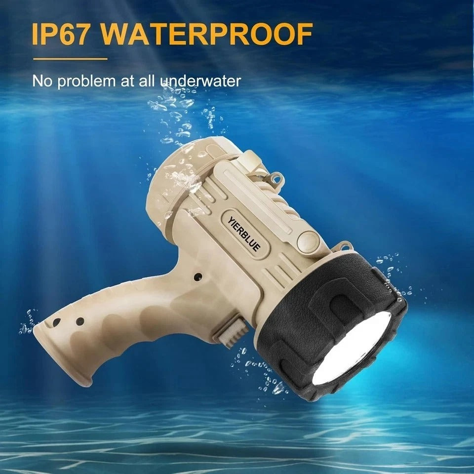 Rechargeable Spotlight Flashlight with 1000,000 Lumen LED, IP67 Waterproof Long