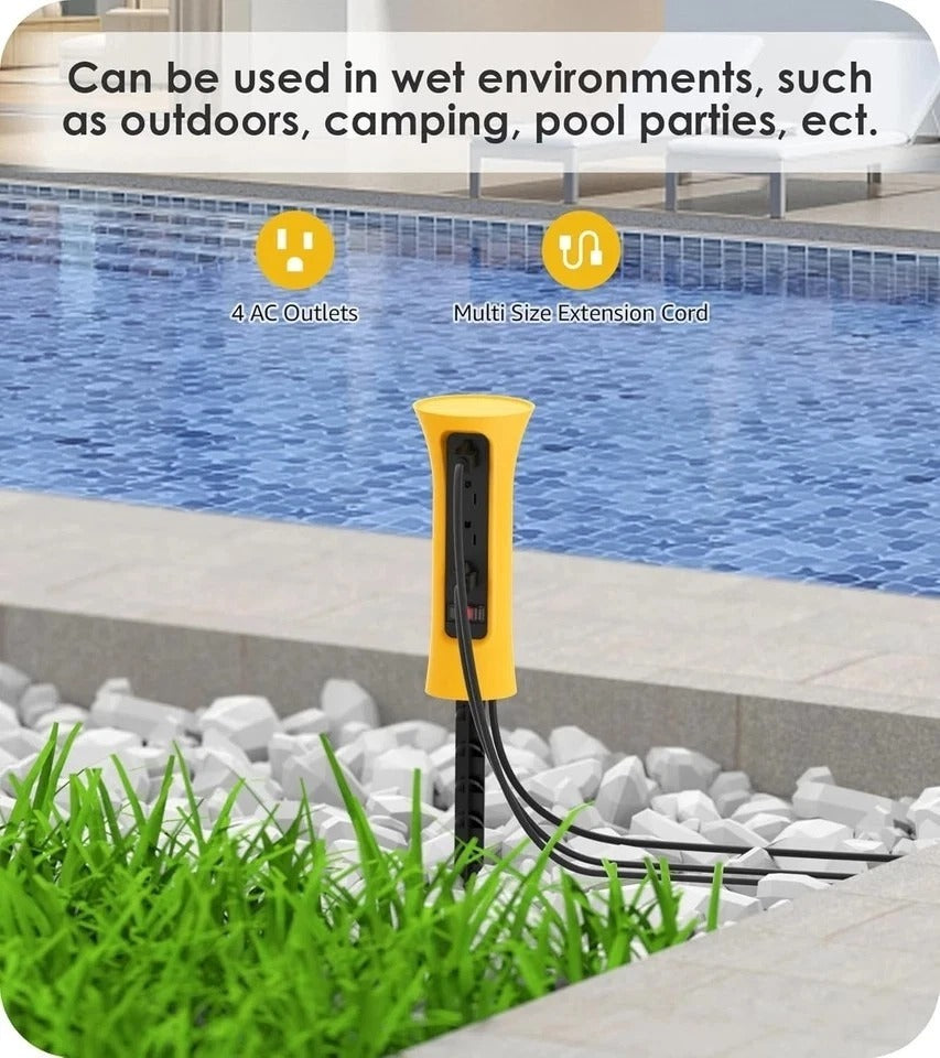 Outdoor Power Strip Weatherproof with Stake, Waterproof Extension 6FT Yellow
