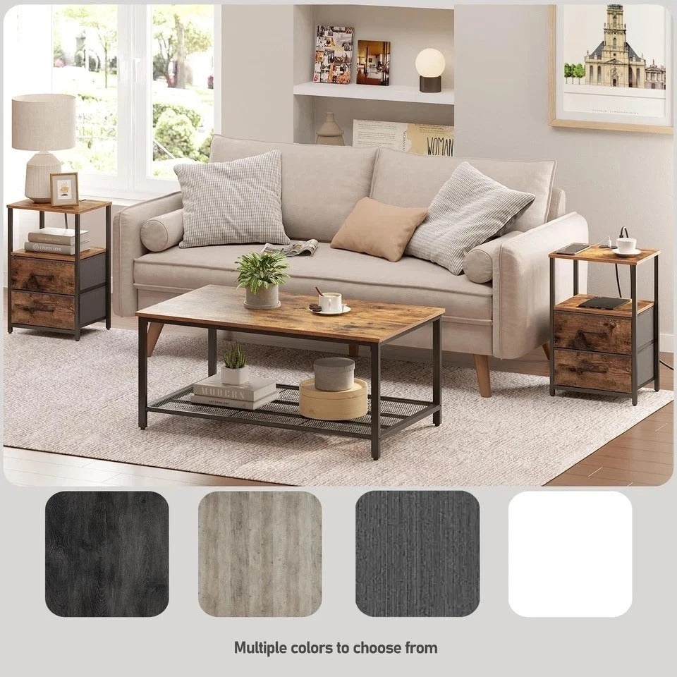 LED End Table with Charging Station, Night Stand, Side Table with 2 USB Ports...