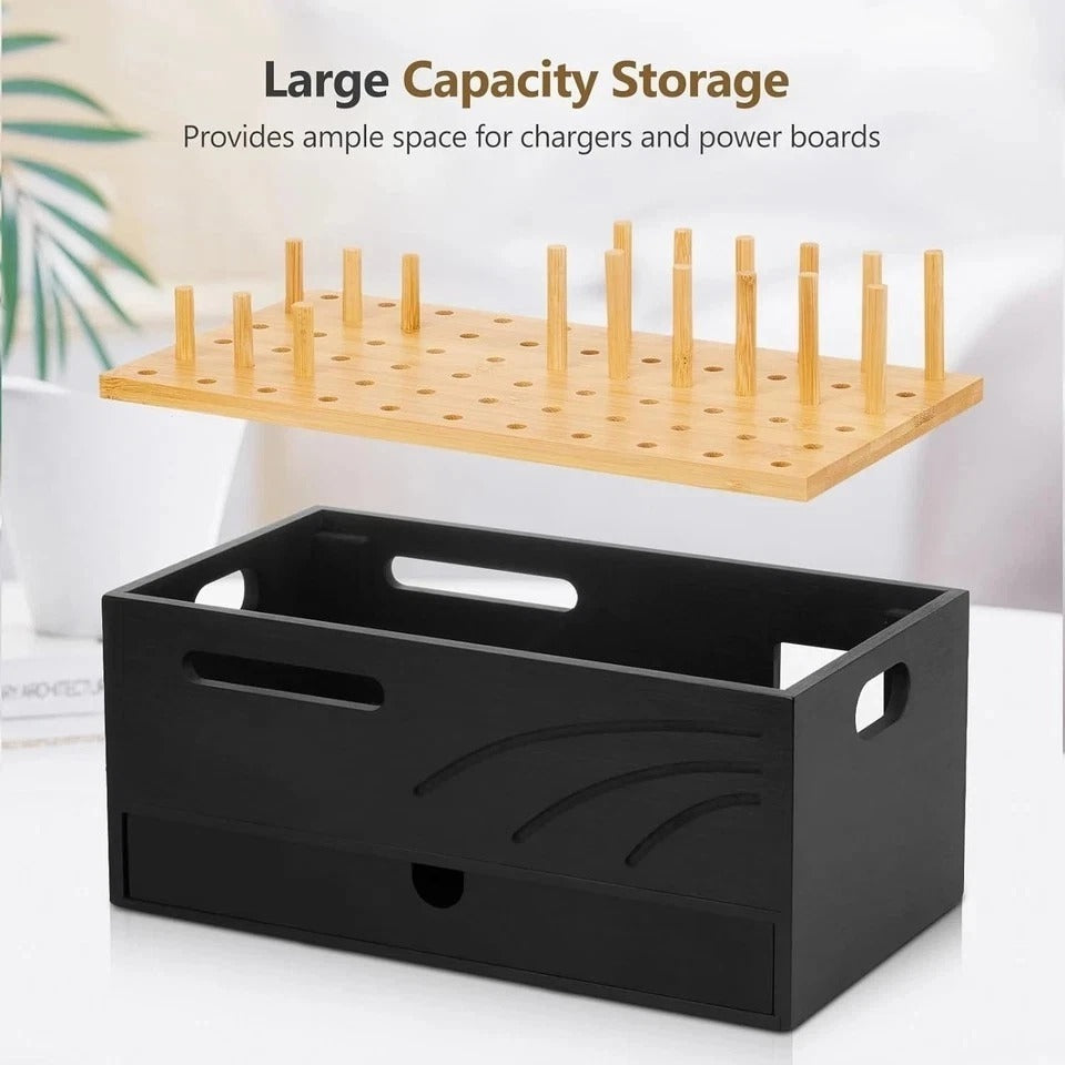 Bamboo Charging Station for Multiple Devices, Charger Organizer Desk Docking Sta