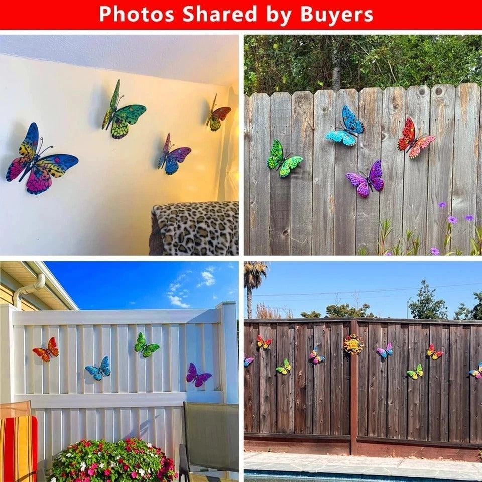 Metal Butterfly Wall Decor - 9.6" Outdoor Fence Wall Art Decor, Hanging Decorati