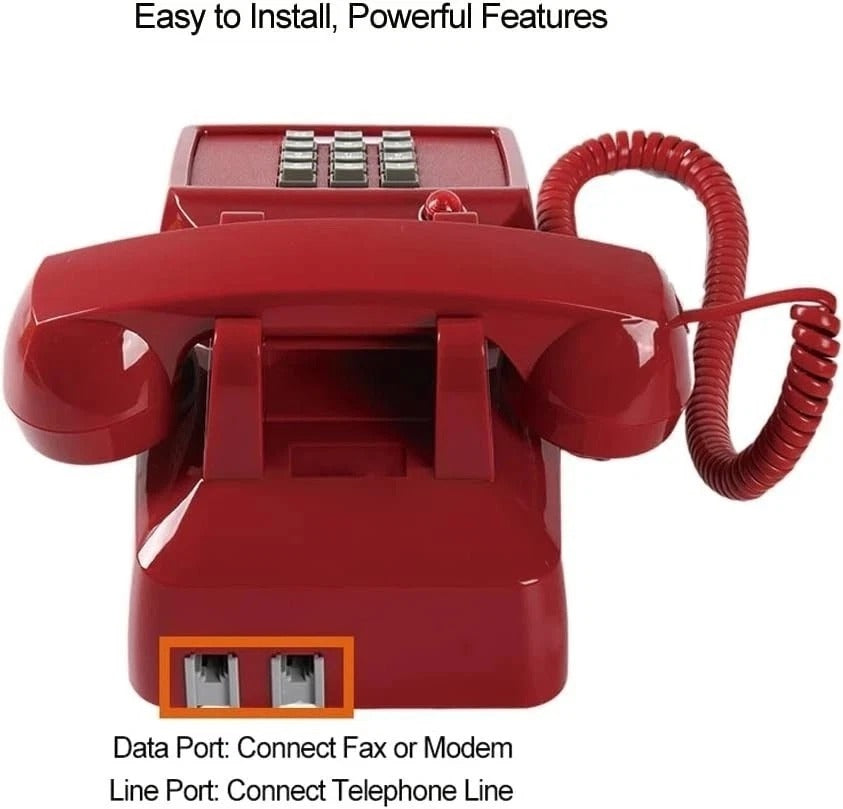Traditional Red Landline Phone, Retro Corded Telephone Visible Ringing Indicator