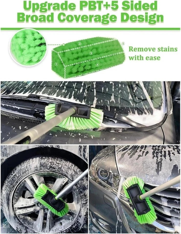 Five-Sided Car Wash Brush with Long Handle，Soft Bristle Scrub Cleaning Mop with