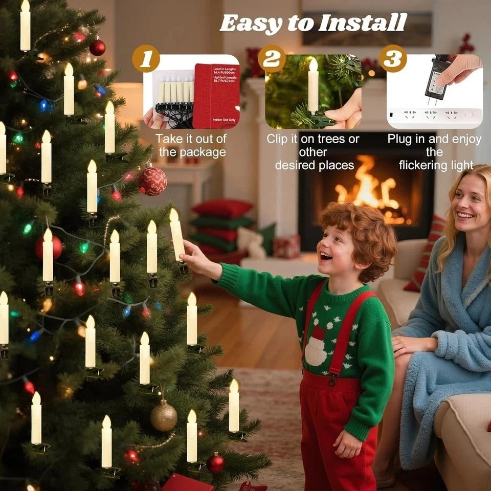 Christmas Tree Candle Lights 30 LED, Flickering Clip on Flameless Candles with T