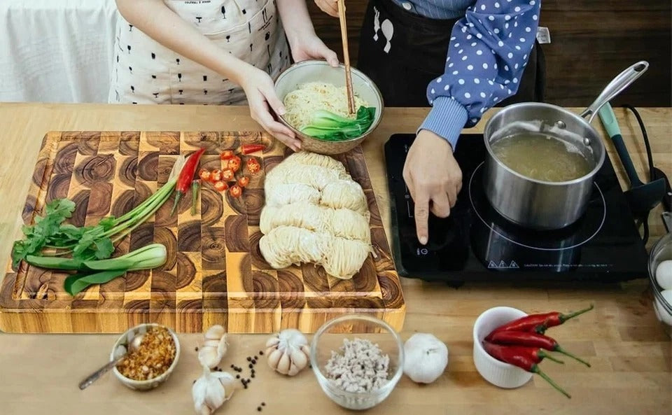 Acacia End Grain Cutting Board (17X13X1.5In), Butcher Block - Reversible Multipu