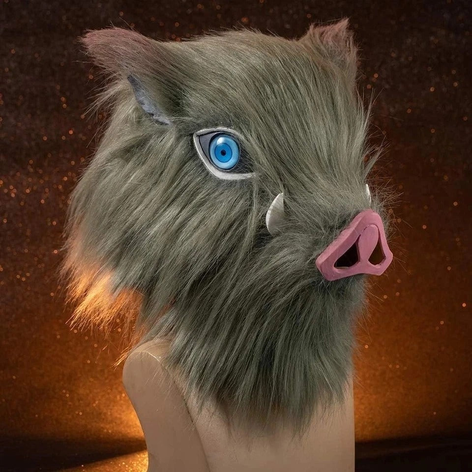 Inosuke Mask, Demon Boar Mask Full Head, Grey