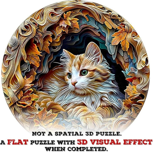 300 Pcs Wooden Cat Puzzles for Adults, Wood Flat Puzzle with 3D Visual Effect