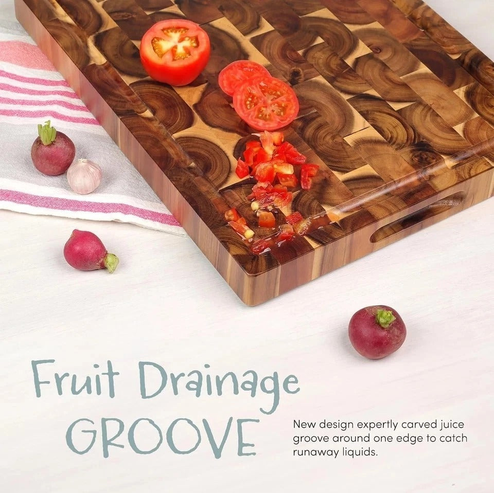 Acacia End Grain Cutting Board (17X13X1.5In), Butcher Block - Reversible Multipu