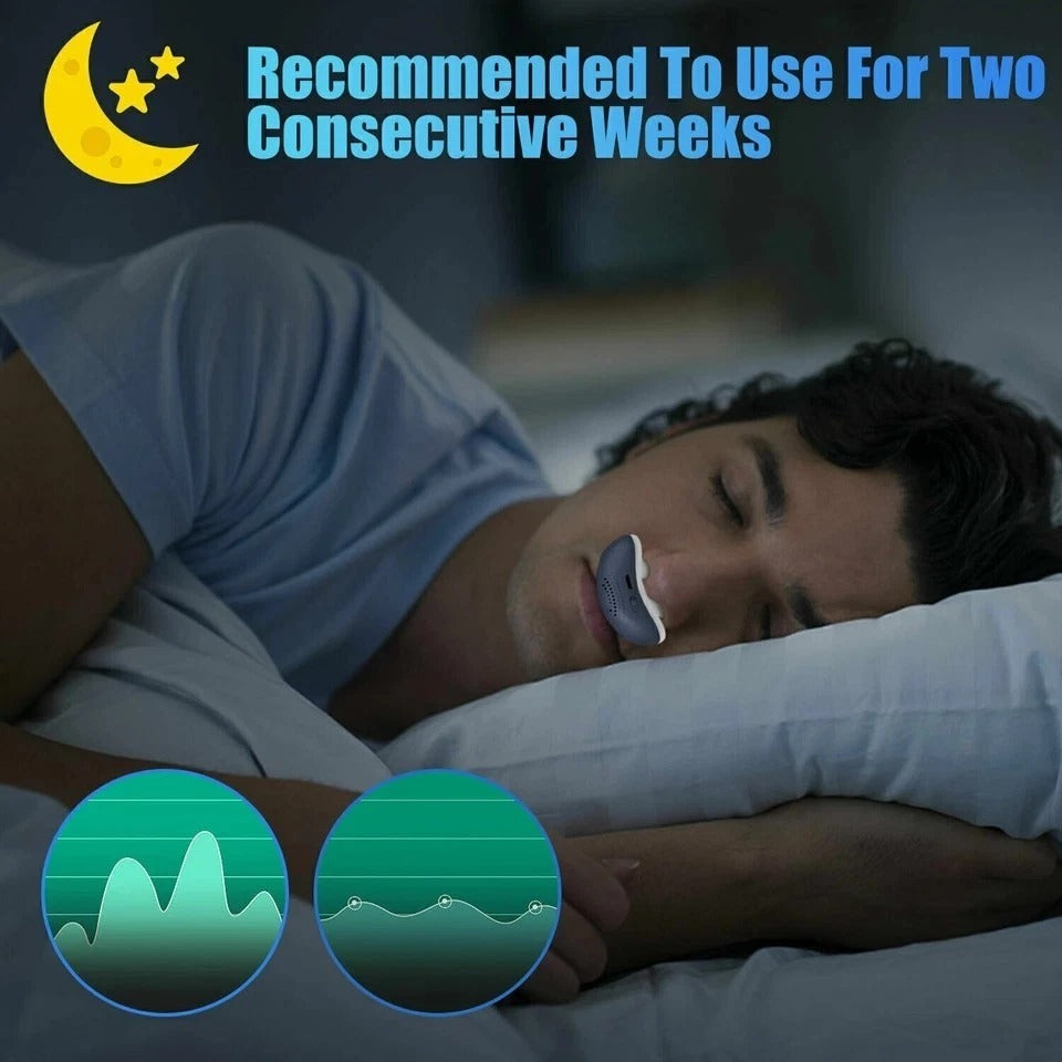 Stop Snore Aid Stopper Micro Electric Noise Anti Snoring Device Sleep Apnea Blue