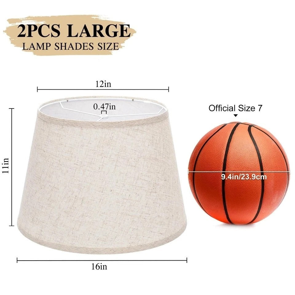 Large Drum Lamp Shades Set of 2, 12"Top x 16"Bottom x 11"High, Beige Lampshad...