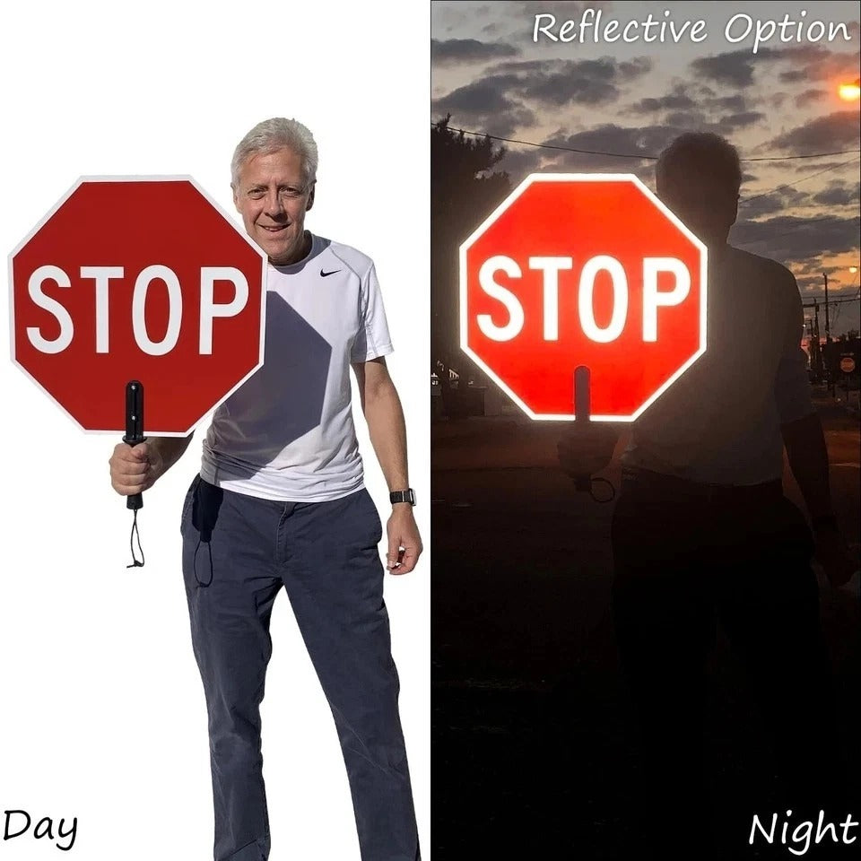 18 x 18 inch Handheld “STOP - SLOW” Paddle Sign with Handle, Double-Sided, Sc...