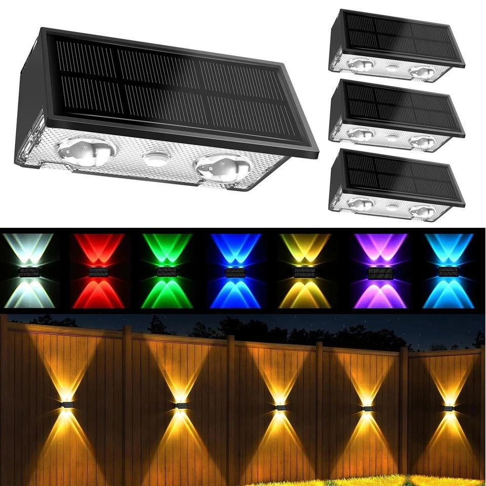 4 Pack Solar Fence Lights with Warm/Cool White & 6 RGB Color 9 Modes, Ultra B...