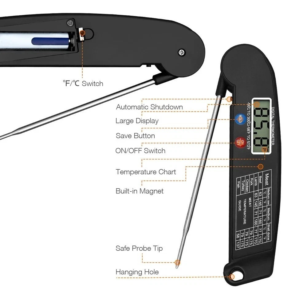 Instant Read Digital Meat Thermometer BBQ Grill Smoker For Kitchen Food Cooking