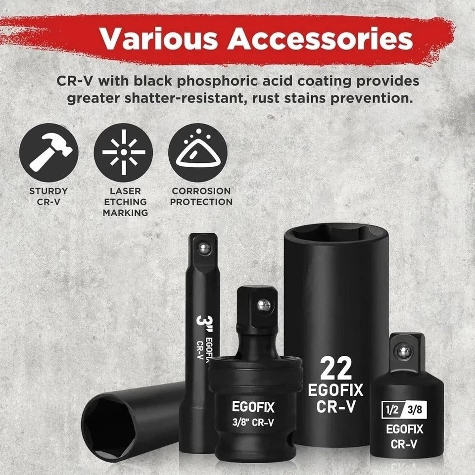 3/8 In. 50 Piece 6 Point Impact Socket Ratchet Drive and Metric Set