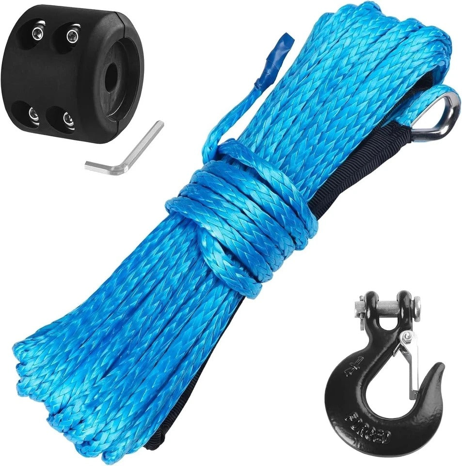1/4 Inch x 50 Feet Synthetic Winch Rope 10,000LBs Line Cable Blue 1/4 inch