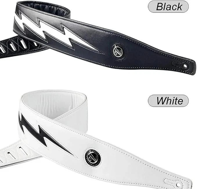 Guitar Strap With Lightning Bolt For Electric Guitars/bass, Leather Adjust