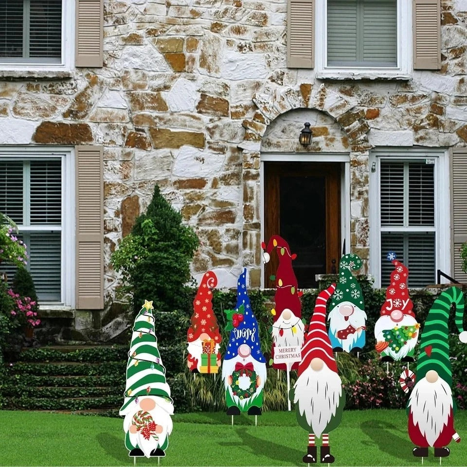 Christmas Gnome Yard Sign Outdoor Decoration, 8Pcs Gnome Yard Sign Stakes, Decor