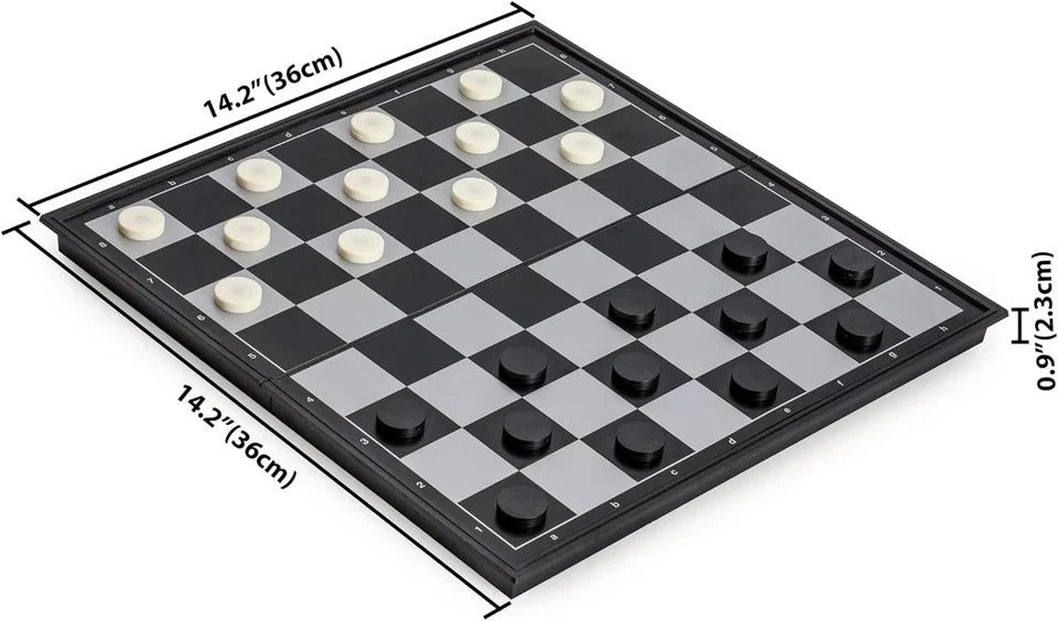 14" Magnetic 2-in-1 Travel Chess & Checkers Foldable Board Game Set