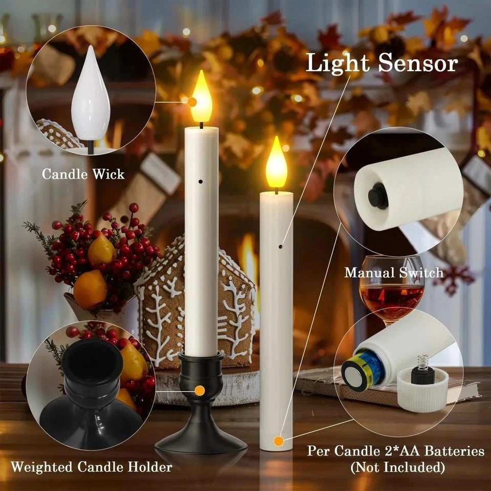10 PCS Window Candles with Dusk to Dawn Sensor, 7.2" Flameless Taper Candles ...