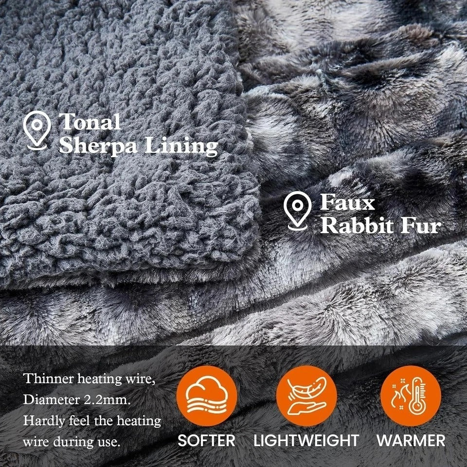 Electric Heated Blanket Throw 50''x60''Size Faux Fur Heating Blanket 10 Heating