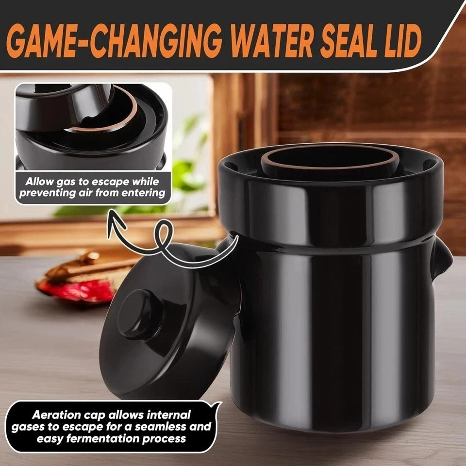 Fermentation Crock 5 Liter / 1.3 Gallon, Sauerkraut Crock with Lid, Weights & Po