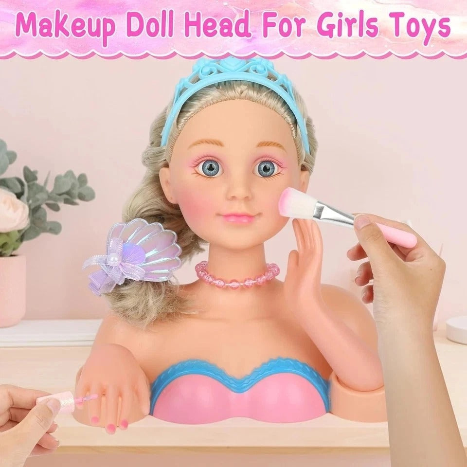 Hair Styling Doll Head Makeup Kit Girls Toys,Pretend Play Hair Salon Toy with Re
