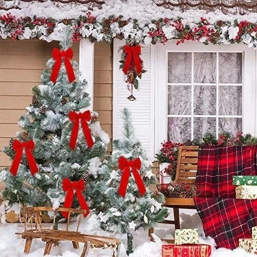 12 Packs Red Velvet Bows Christmas Wreath Bows Holiday Christmas Bows 9 x 16