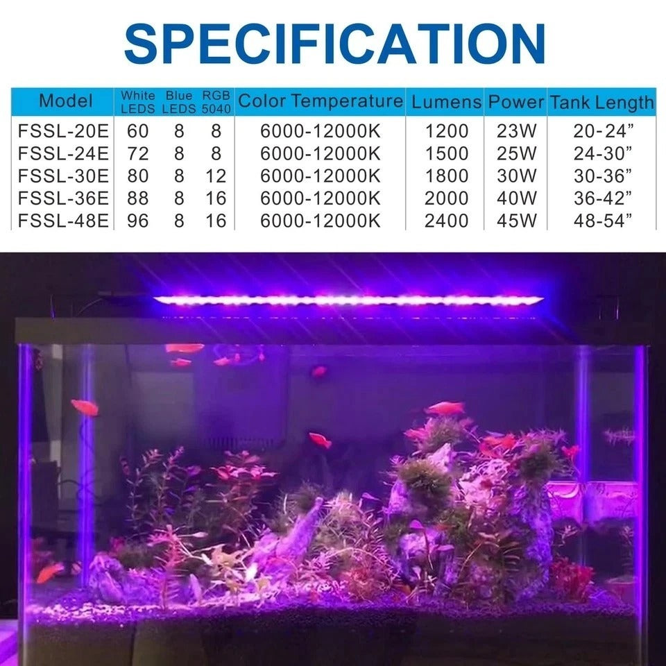 20"-28" Aquarium LED Light with Timer, 24/7 Cycle, 5 Dimmable Brightness, Sun...