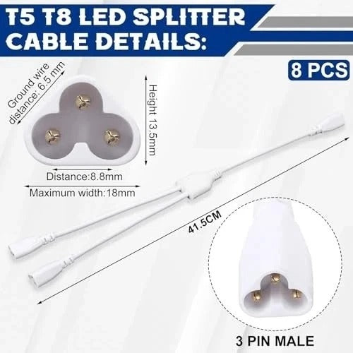 Pcs T5 T8 LED Splitter Cable 3pins LED Wire Tube Connector 1to 2 Way Splitter 4