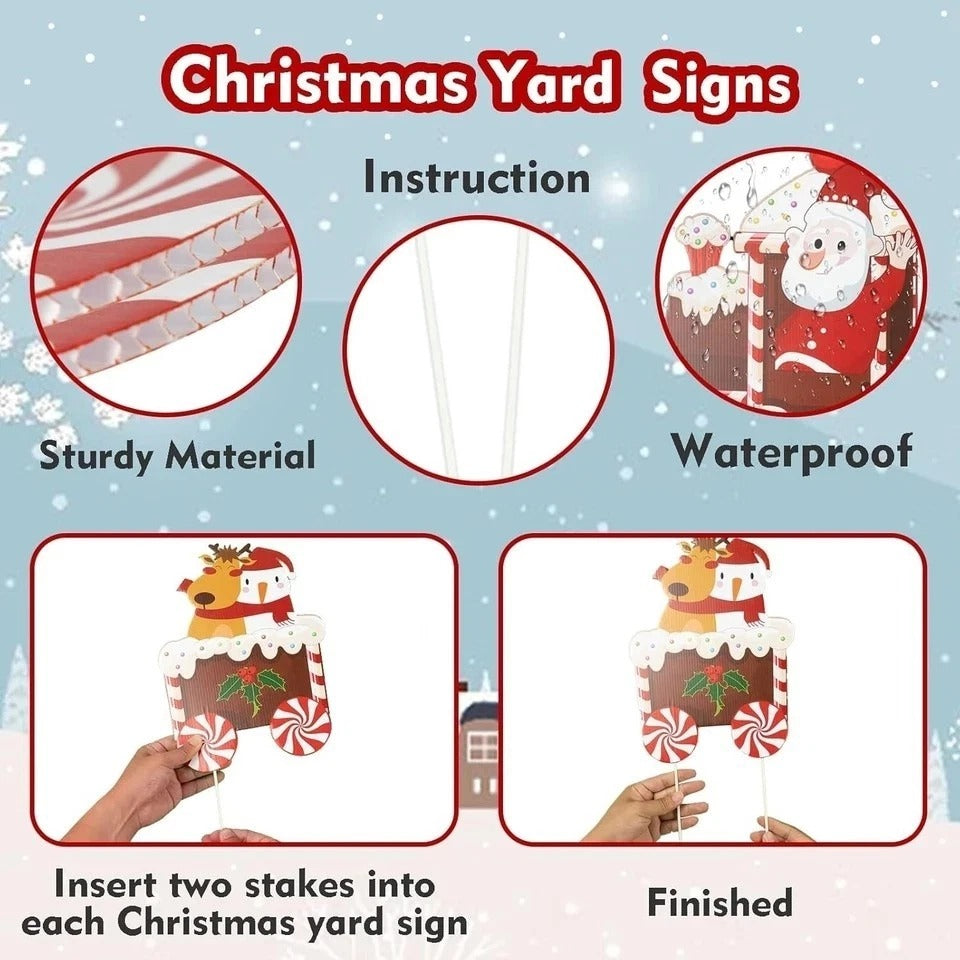 5 Pcs Christmas Decorations Outdoor Lighted up Xmas Yard Elf Snowman Train Set