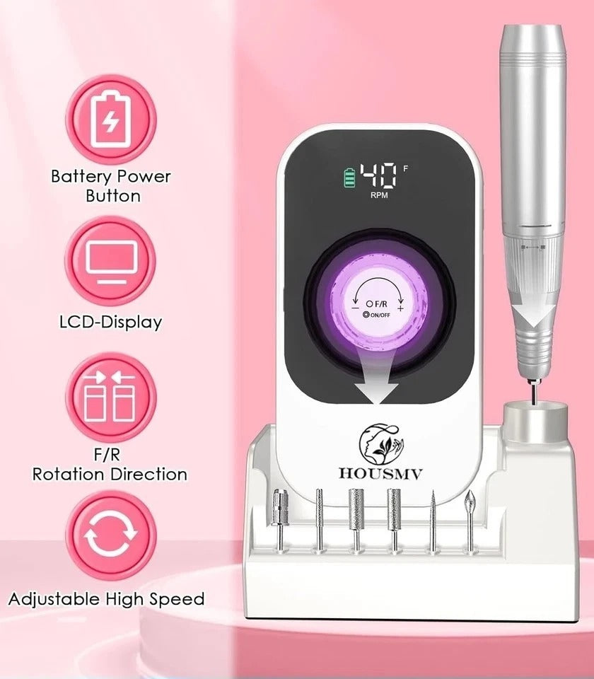 Portable Nail Drill Electric File: 40000RPM Professional Rechargeable Nail E-...