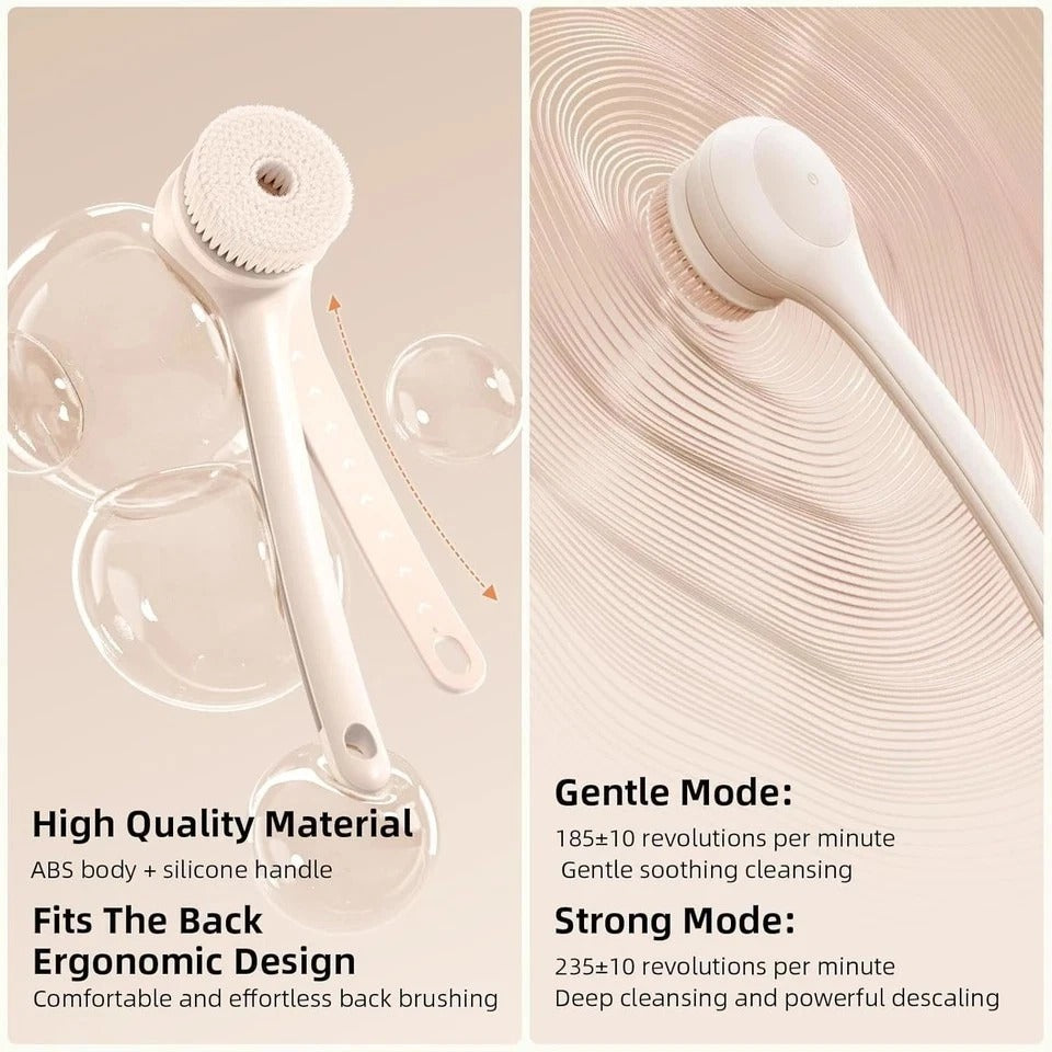 Electric Body Brush Back Scrubber for Shower, Waterproof Long Dual Handle Power