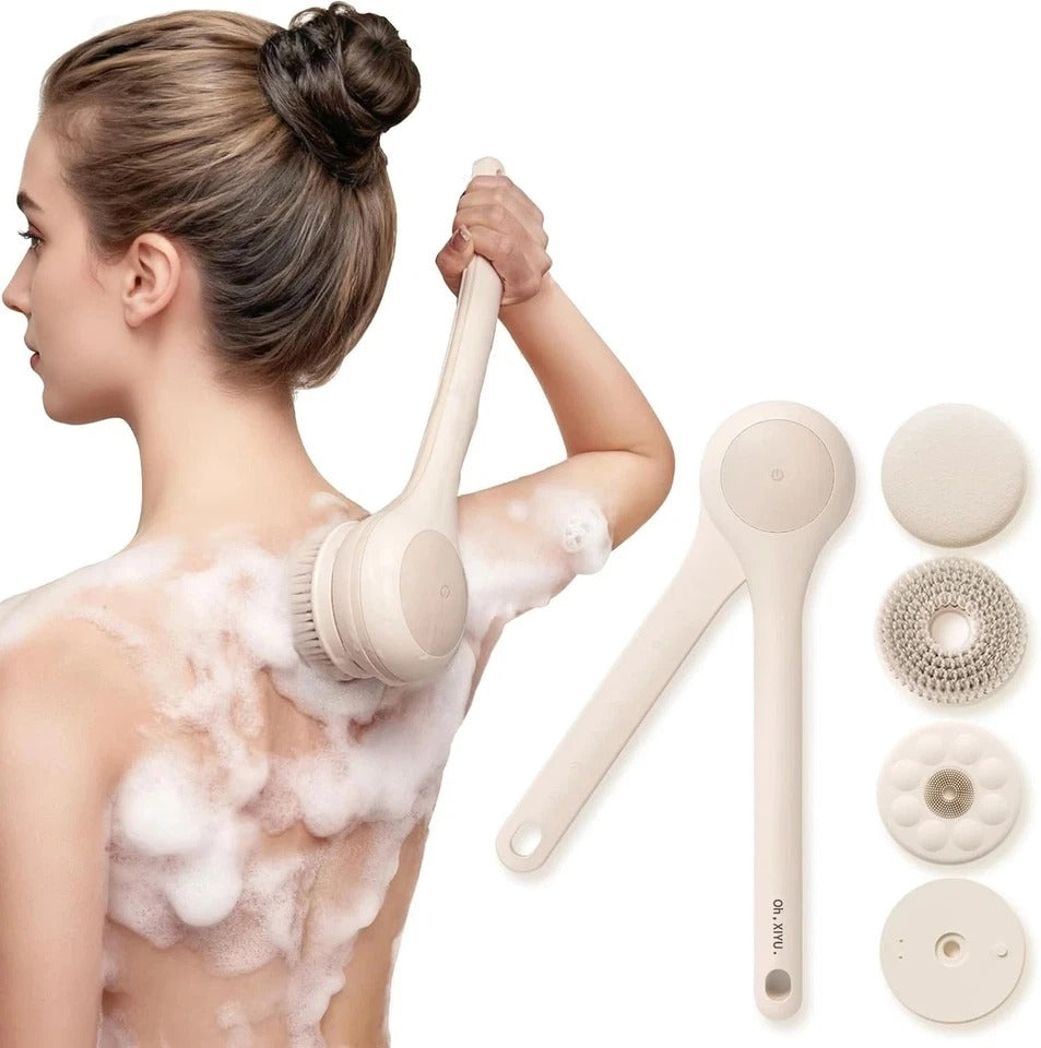 Electric Body Brush Back Scrubber for Shower, Waterproof Long Dual Handle Power