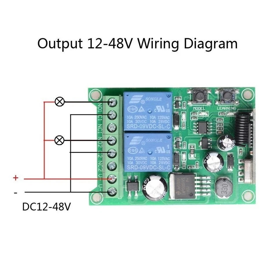 Universal Wireless Remote Control Switch DC 12V 24V 36V 48V 2CH 10A Relay Receiv