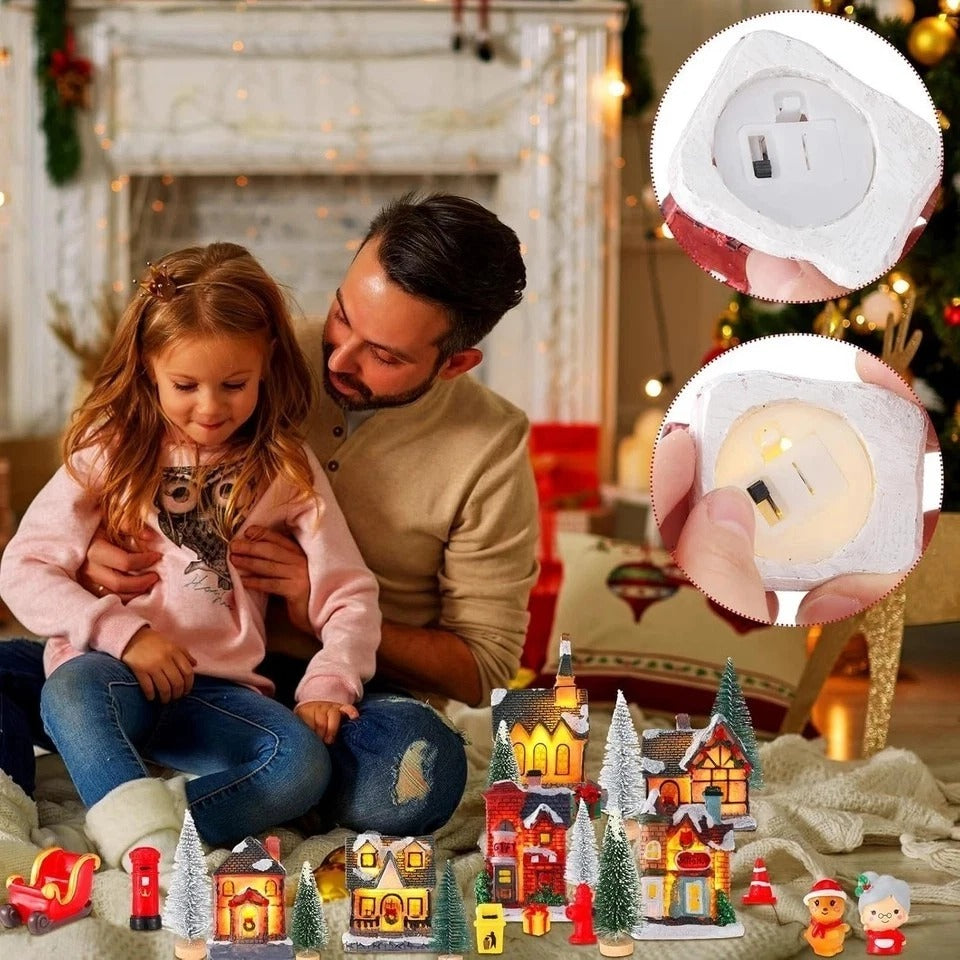 40 Pcs Christmas Village Sets Christmas Village Houses LED Holiday Village Fi...