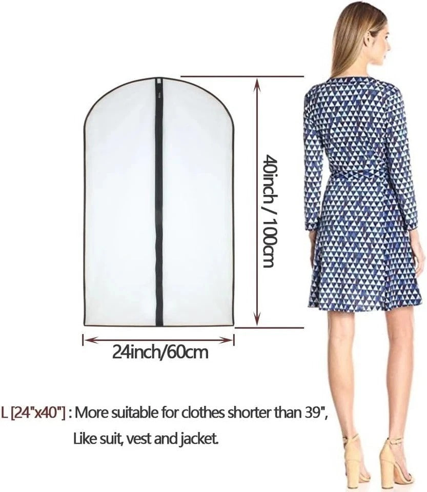 Set of 6 Plastic Garment Bags with Zipper for Suits and Coats (24'' X 40'')