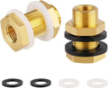 2-Pack Solid Brass Bulkhead Fittings 1/4 NPT Taper Female 3/4" Straight Male
