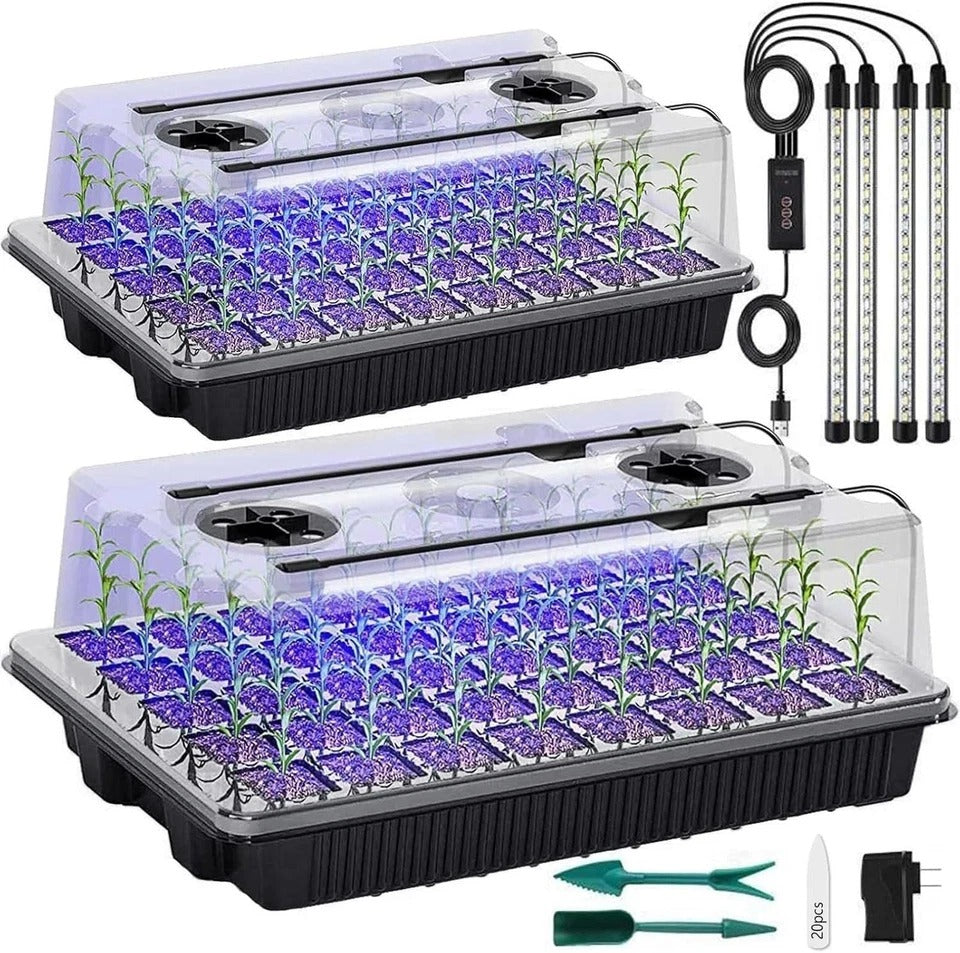 Seed Starter Tray with Grow Light, 2 Packs 80 Cells Seed Starting Kit, Reusable