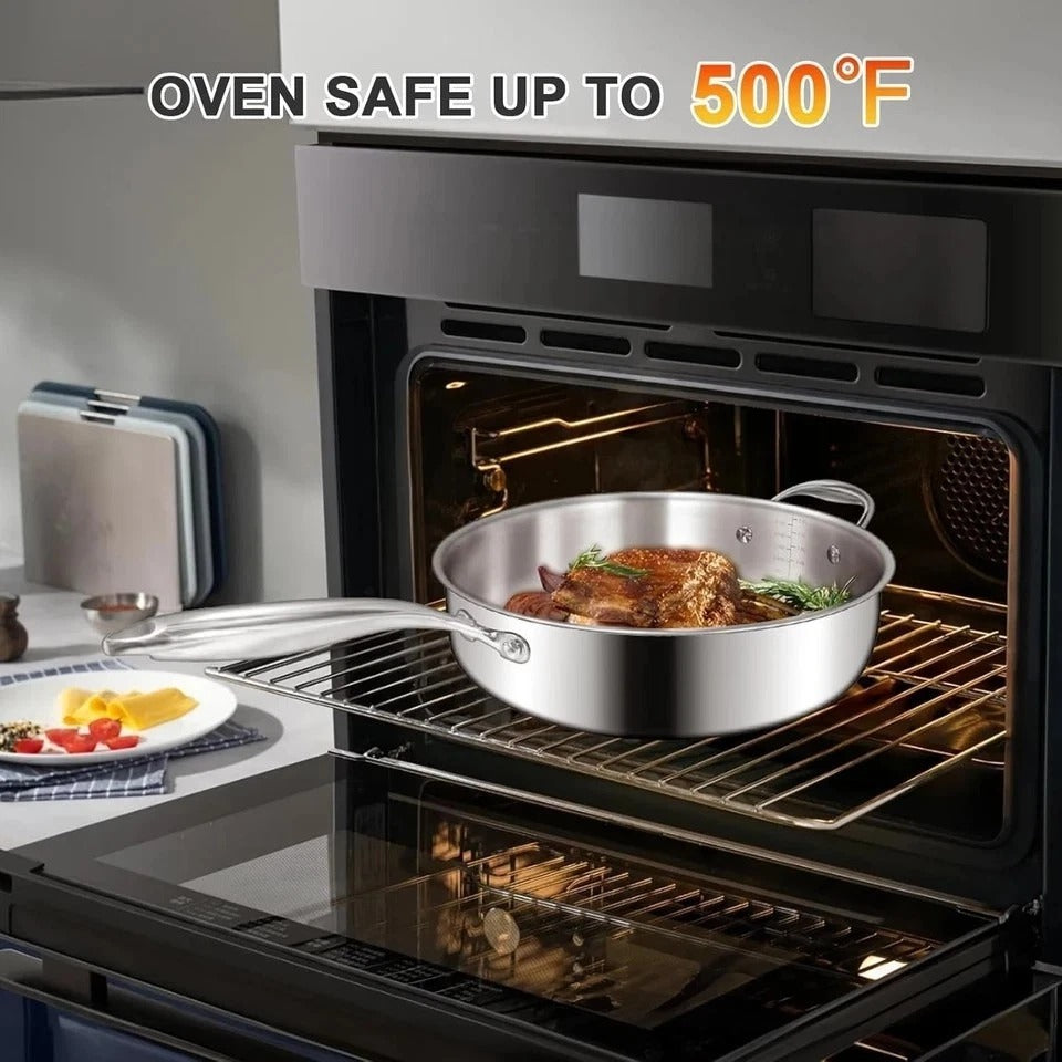 12 Inch Tri-Ply Stainless Steel Frying Pan, 5-Quart Deep Saute Pan with lids,...