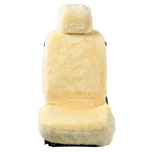 1PC Front Bucket Genuine Sheepskin Car Seat Cover Lambskin Winter Car Beige