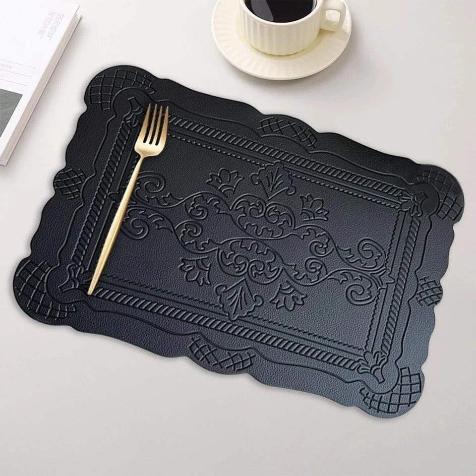 Faux Leather Placemats Set of 6, Rectangle Heat Resistant Table Mats, Non-Sli...