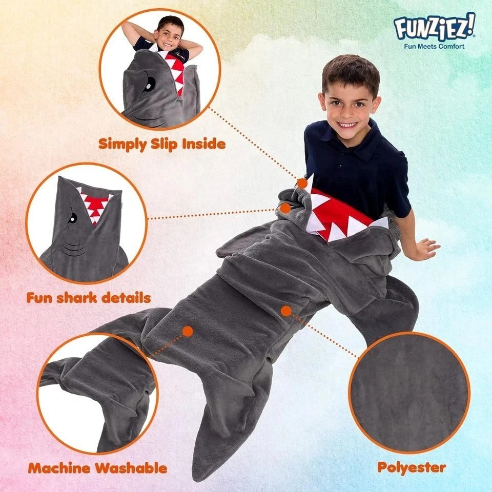 Animal Tail Blanket - Plush Animal Sleeping Bag Blanket for Kids (Gray Shark)