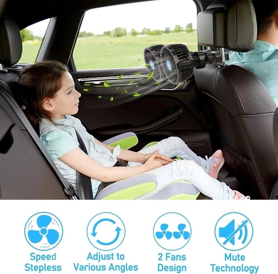 12V Car Fan, Portable Car Fan Cool Gadgets for Rear Seat Passenger, 4'' Headrest