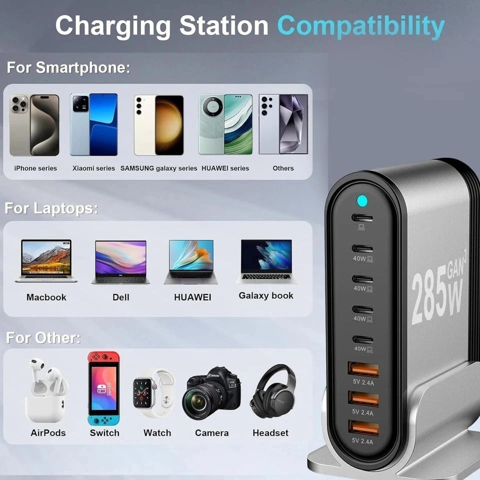 USB C Fast Charger : Fast Charging Station : 285W-8 Port Desktop Multiple Dev...